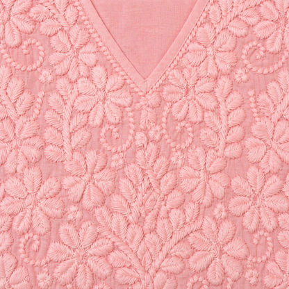 Soft Peach Pink Chikankari Kurti – Mul Cotton