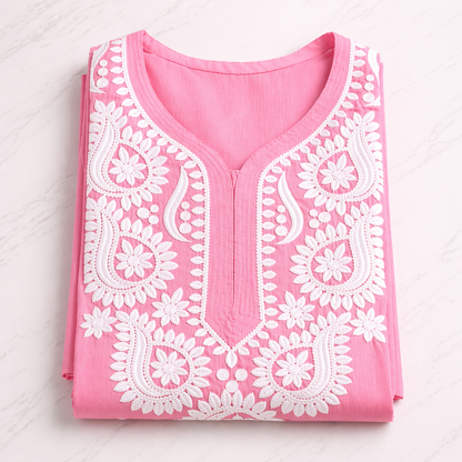 Pink Chikankari Kurti – Rayon