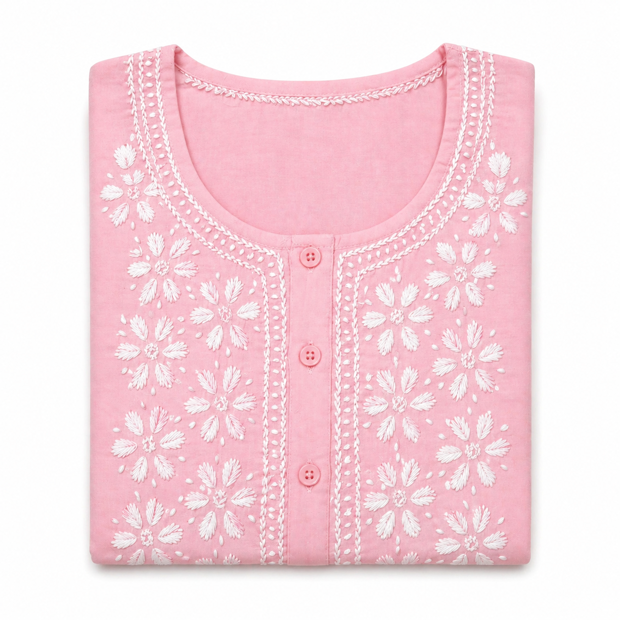 Pastel Pink Chikankari Embroidered Kurti – Cotton