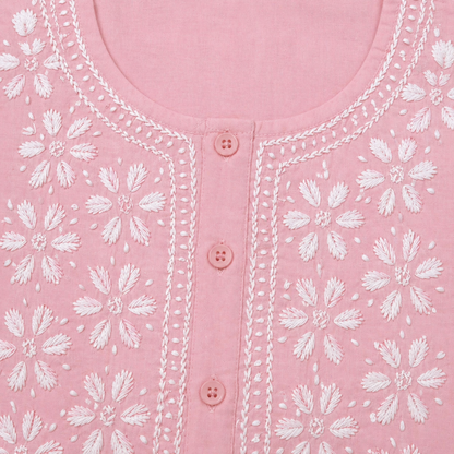 Pastel Pink Chikankari Embroidered Kurti – Cotton