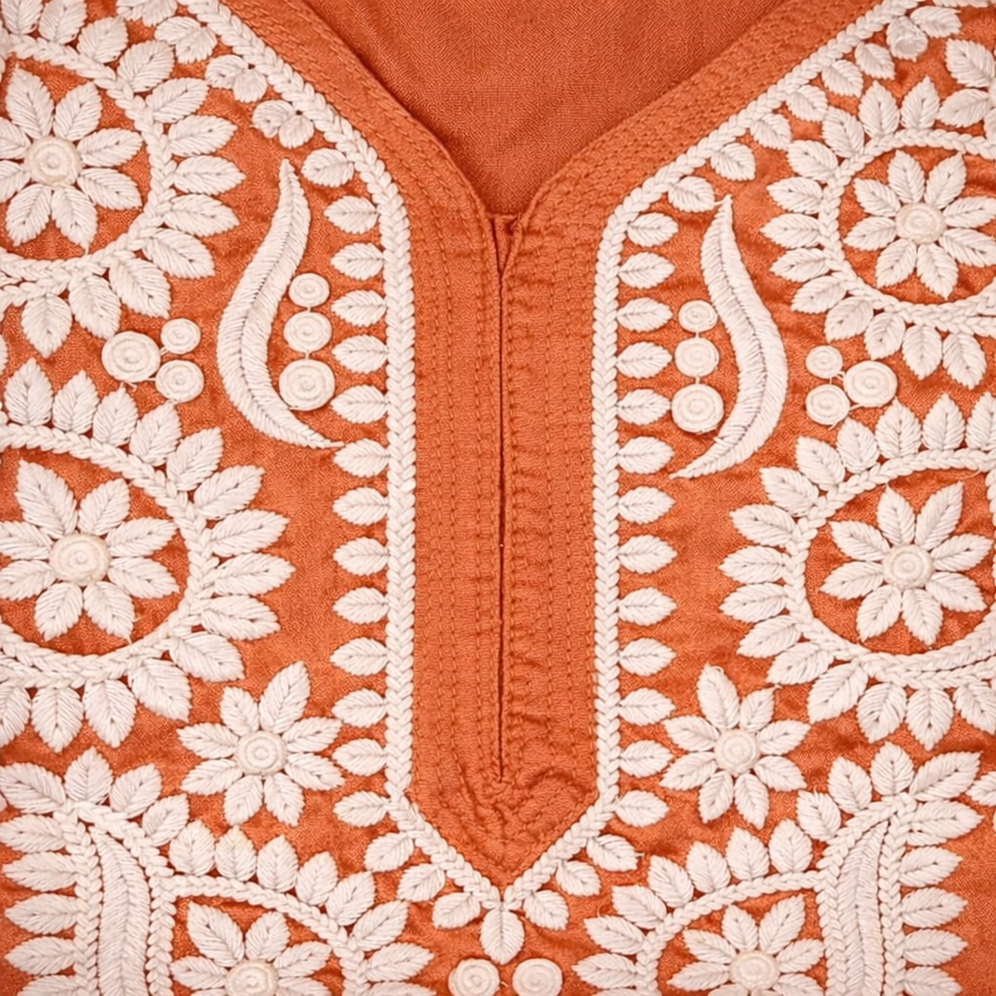 Terracotta Peach Chikankari Kurti – Rayon