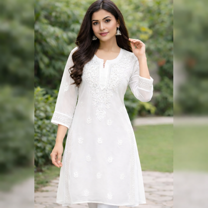 Elegant White Chikankari Kurti – Georgette