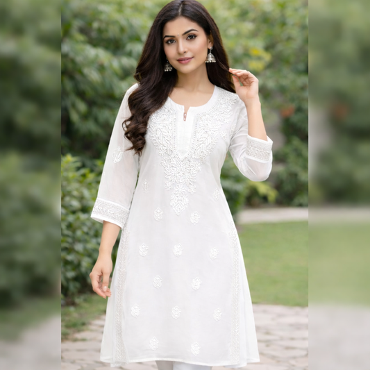 Elegant White Chikankari Kurti – Georgette