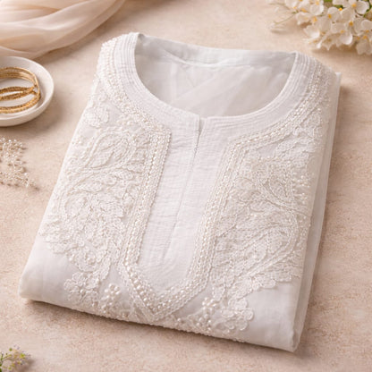 Elegant White Chikankari Kurti – Georgette