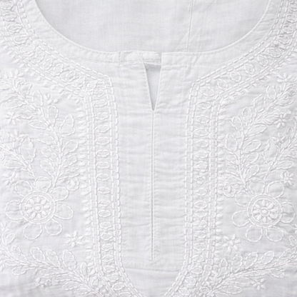 Elegant White Chikankari Short Kurti - Cotton