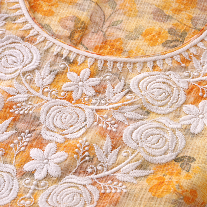 Mustard Yellow Printed Chikankari Kurti – Kota Fabric